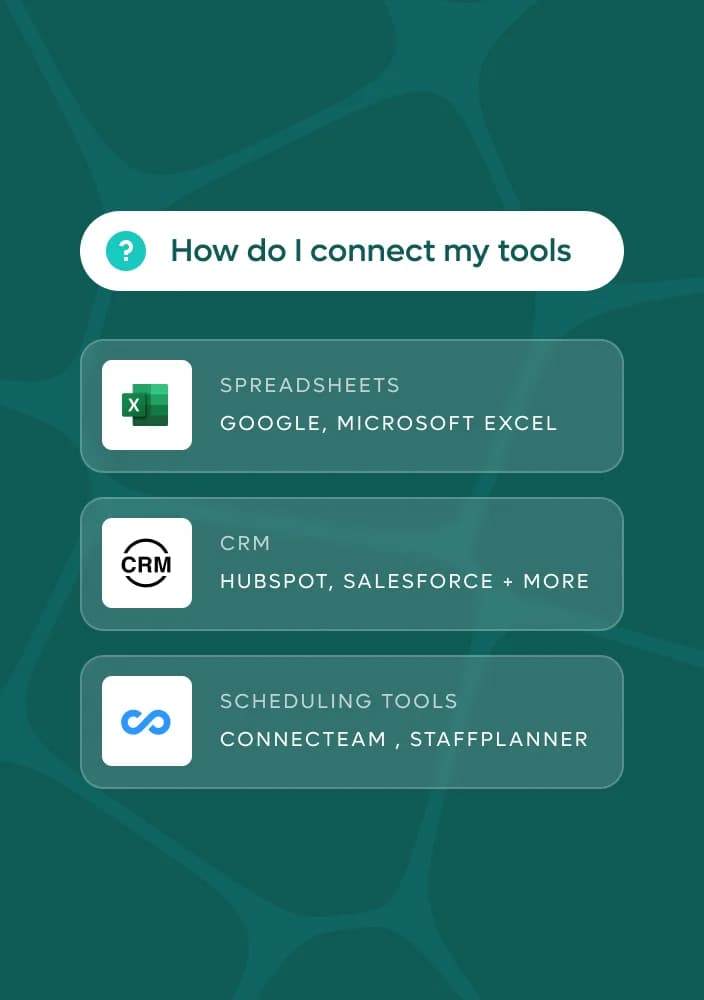 Too many disconnected tools - spreadsheets, CRMs, and scheduling tools that don't speak to each other